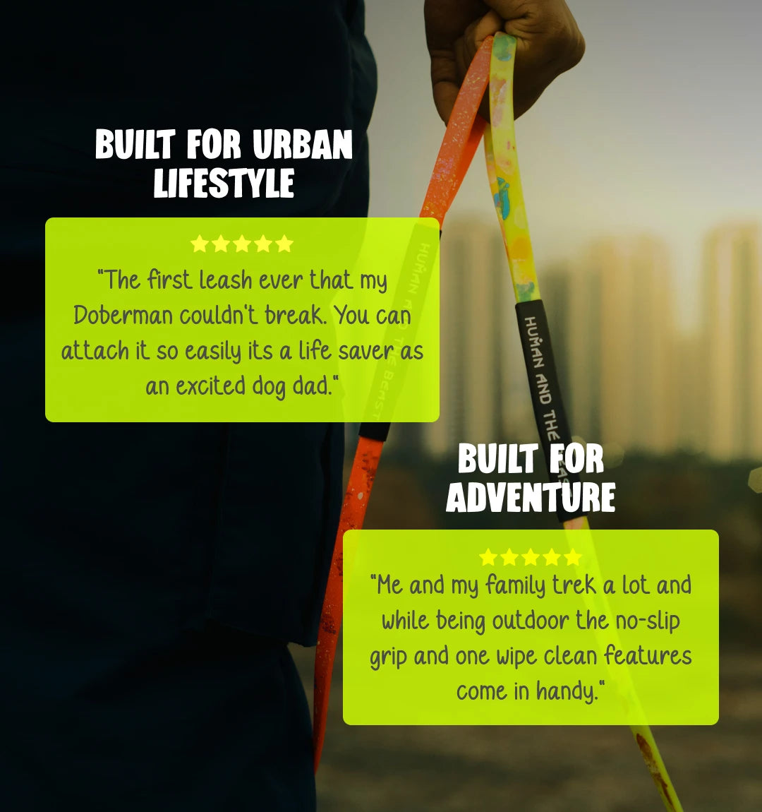 India's First Super Leash Made with Biothane USA Webbing - Safety Yellow